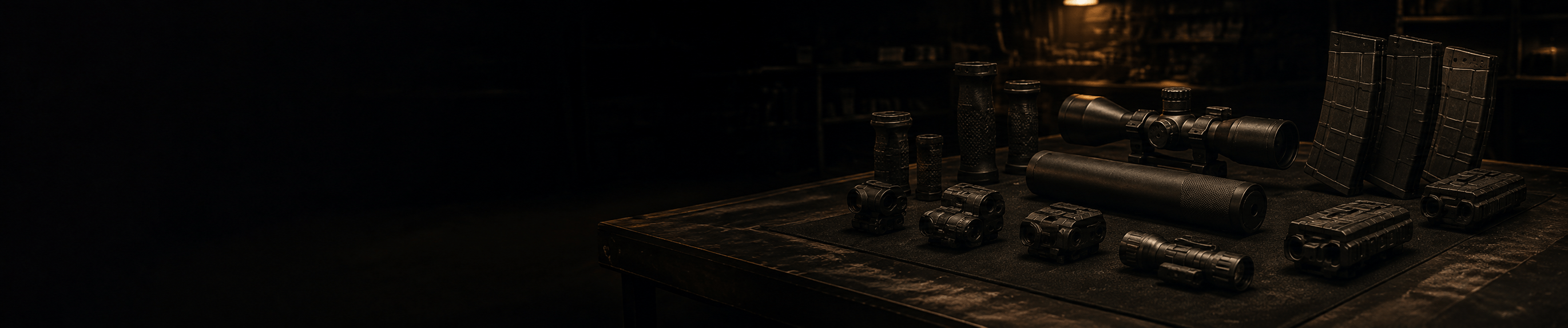PUBG: Black Budget weapon attachments on a workbench